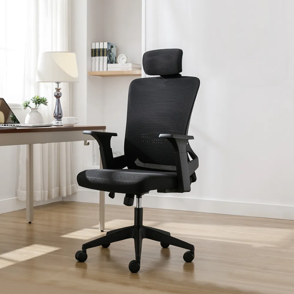 【E-home】Bezos貝佐斯高背扶手半網人體工學電腦椅 黑色(辦公椅 會議椅 人體工學 主管)