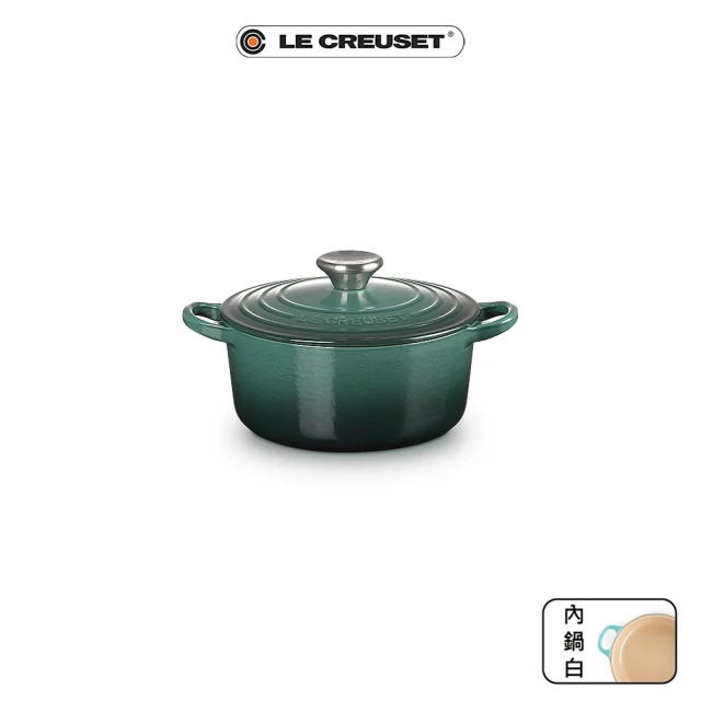Le CreusetLe Creuset 典藏琺瑯鑄鐵鍋圓鍋 18cm(綠光森林-鋼頭-內鍋白)