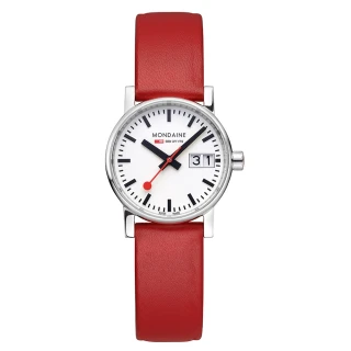 【MONDAINE 瑞士國鐵】evo2 Vegan時光走廊植物皮革腕錶 瑞士錶(紅30mm / 30210LCV)