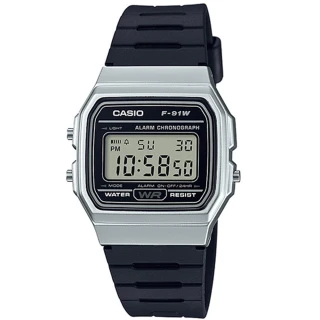 【CASIO 卡西歐】數位顯示運動腕錶-黑(F-91WM-7A)