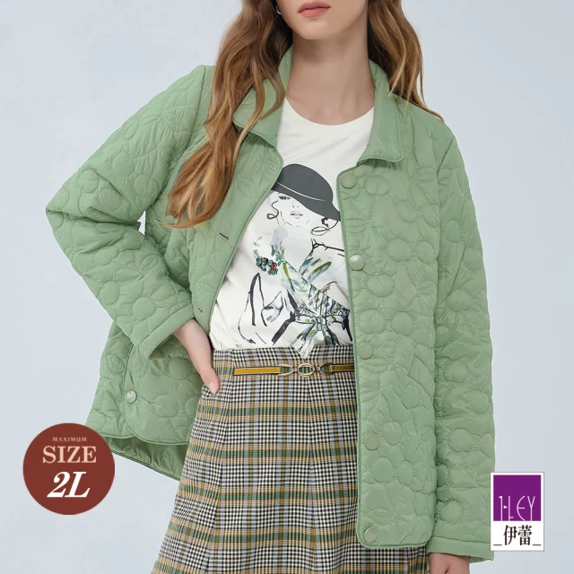 ILEY 伊蕾 櫻桃造型絎縫鋪棉外套(綠色；M-2L；1234164215)