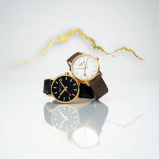 【MONDAINE 瑞士國鐵】evo2 Gold時光走廊腕錶 瑞士錶(30mm 栗棕金/霧黑金)