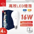 【旭光】LED E27 16W 全電壓 球泡 白光 黃光-4入組(LED  E27 16W 全電壓 燈泡)