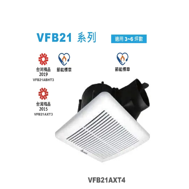 【台達電子】DC直流浴室節能換氣扇-VFB21系列兩段風量(VFB21AXT4-適用5-7坪)