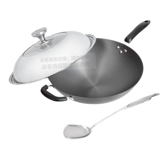 【Top Chef 頂尖廚師】鈦廚頂級陽極深型炒鍋41公分 附鍋蓋贈鍋鏟(無塗層鍋)