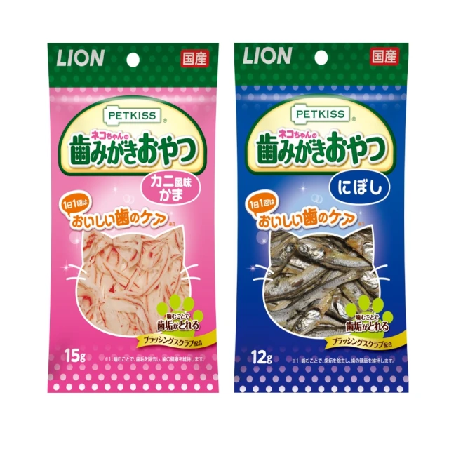 LION 獅王 親親潔牙護理貓零食 小魚乾/蟹肉絲 四包組(貓咪零食 潔牙零食 寵物零食)