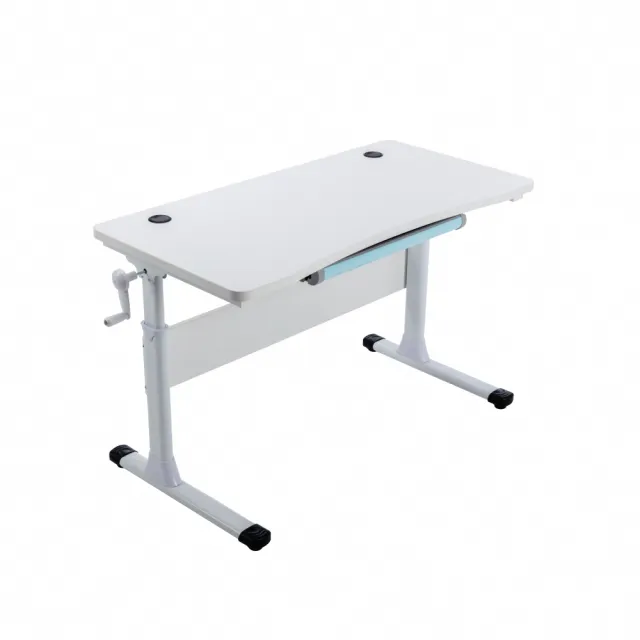 【E-home】Snow踏雪手動升降雙線孔多功能桌-寬120cm 白色(書桌 工作桌 升降桌)