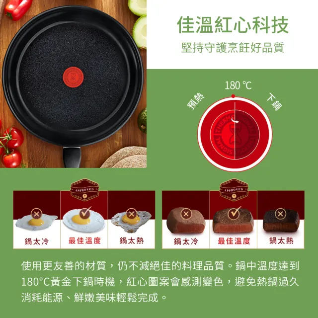 【Tefal 特福】綠生活陶瓷不沾系列28CM平底鍋-曜石黑+玻璃蓋(適用電磁爐)