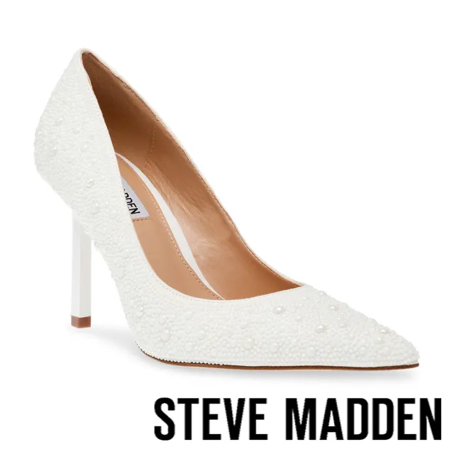 【steve madden】CLASSIE-P 珍珠鑽面尖頭細跟高跟鞋(白色)