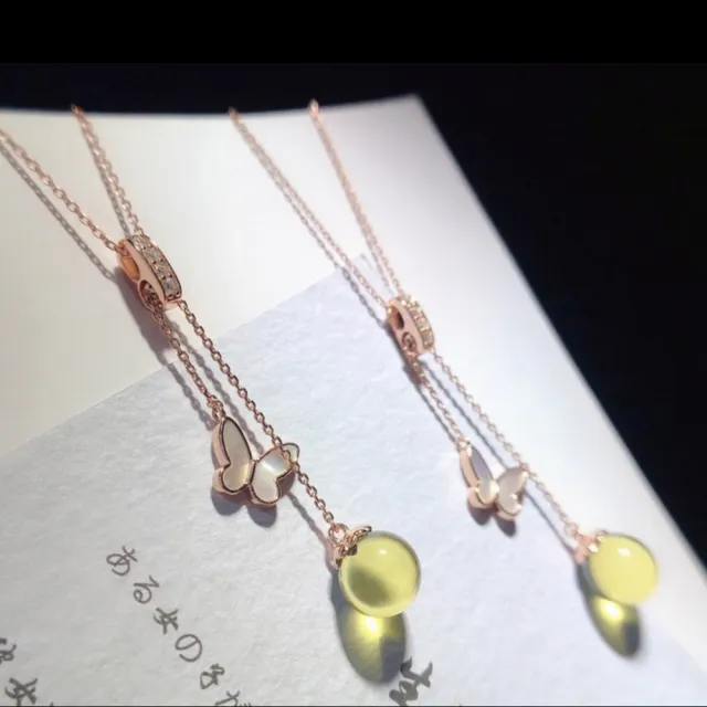 【勝弘珠寶】多明尼加藍珀白貝蝴蝶項鍊