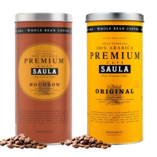 即期品【SAULA】頂級優選+波旁咖啡豆500g 2罐入(100%阿拉比卡 西班牙國寶級 米其林等級 法拉利樂園採用 送