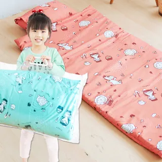 【奶油獅】森林野餐-台灣製造-可黏式收納安親午睡記憶睡墊含枕幼幼床(藍)