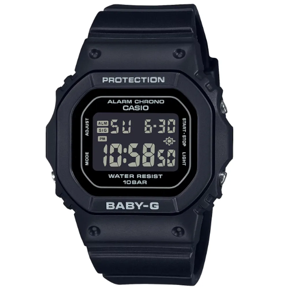 【CASIO 卡西歐】BABY-G 簡約輕薄耐衝擊電子腕錶 黑 BGD-565U-1_37.9mm