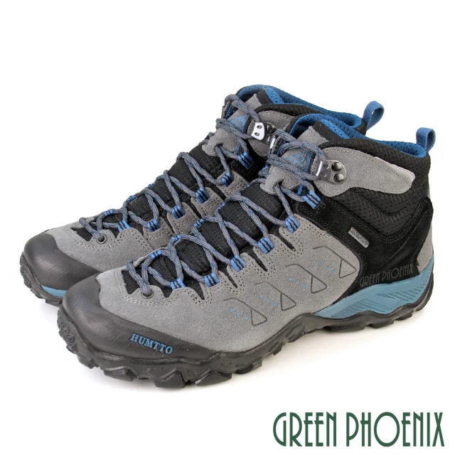 GREEN PHOENIX 波兒德 男 登山鞋 戶外靴 高筒 休閒鞋 透氣 輕量 吸震減壓 綁帶 真皮(灰色)