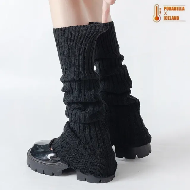 【Porabella】素色中筒襪 小腿襪 堆堆襪 女襪 中筒襪 堆堆襪保暖坑條豎條紋保暖襪套 SOCKS