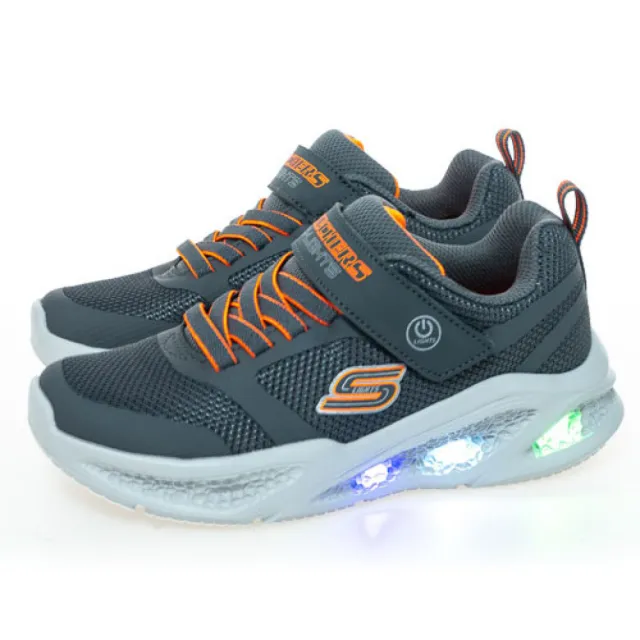 【SKECHERS】Meteor Lights 中大童 休閒鞋 燈鞋 緩震 舒適 透氣 灰橘(401675LCCOR)