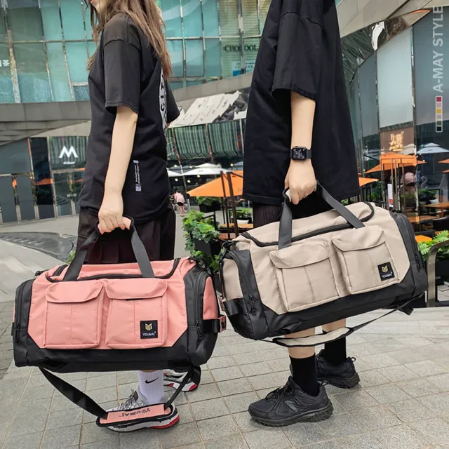 【Amay Style 艾美時尚】現貨行李袋 乾溼分離 多重背法 防潑水撞色大容量運動旅行側肩背包(6色.現貨+預購)