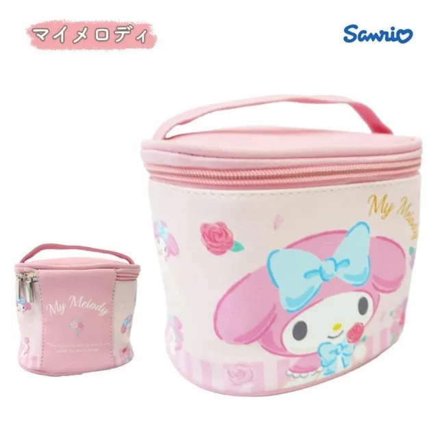 【小禮堂】Sanrio 三麗鷗 皮質手提化妝箱 S - 角色動作款 Kitty 美樂蒂 酷洛米(平輸品)