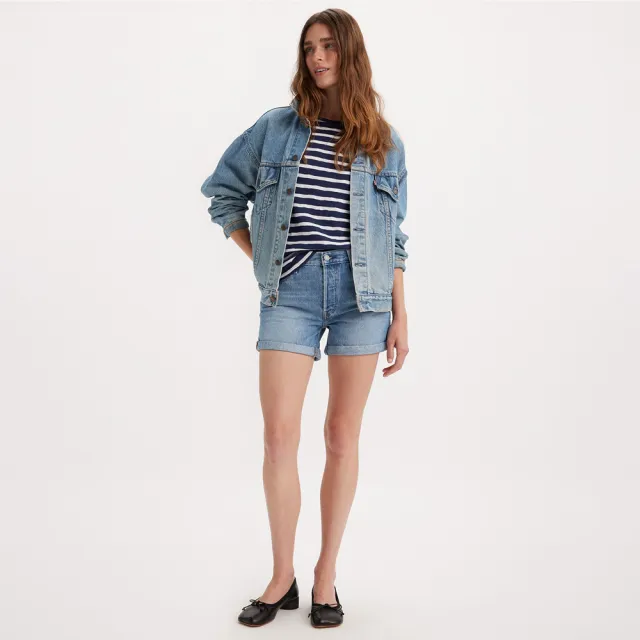 【LEVIS】女款 501中腰排釦牛仔短褲 / 固定式上捲褲管 / 精工輕藍染水洗 熱賣單品 29961-0035
