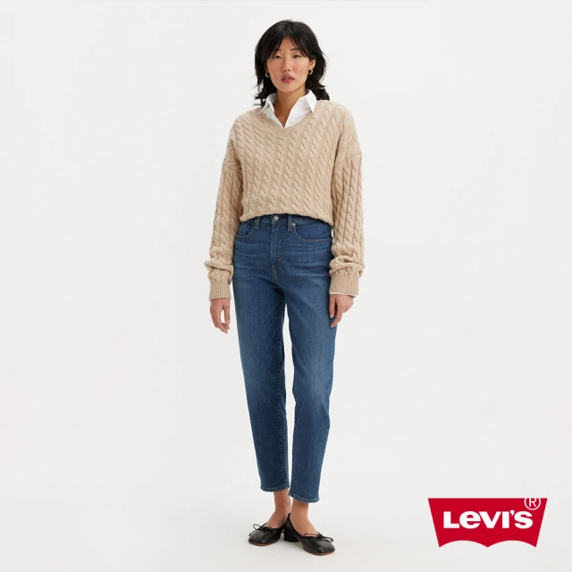 LEVIS 女款 中高腰打摺大寬管牛仔褲/後腰線延伸設計/淺