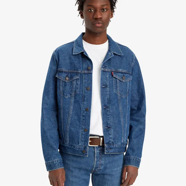 【LEVIS】男款 TYPE 3經典修身牛仔外套 / 提花壓印 / 藍 熱賣單品 72334-0408
