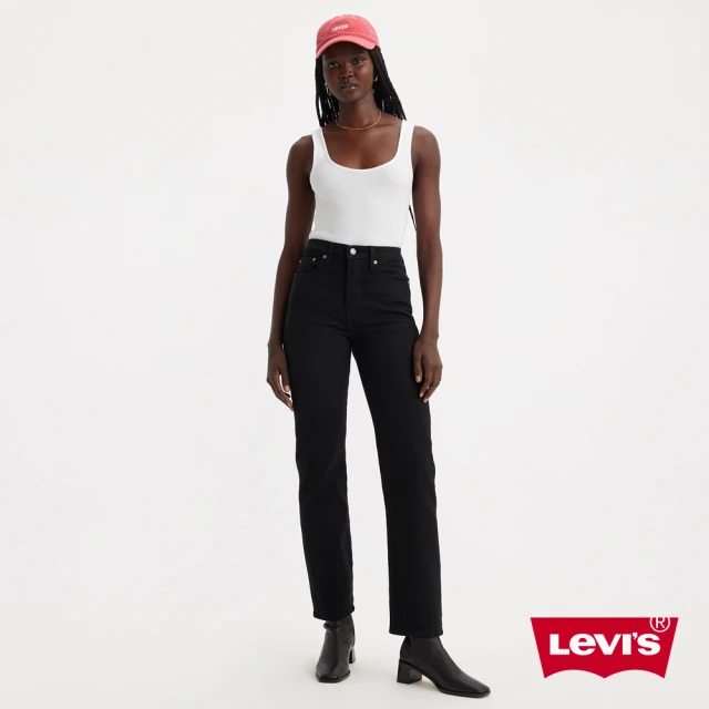 LEVIS 女款 Wedgie高腰修身直筒排釦牛仔長褲 / 黑色基本款 / 彈性布料 及踝款 人氣新品 34964-0023