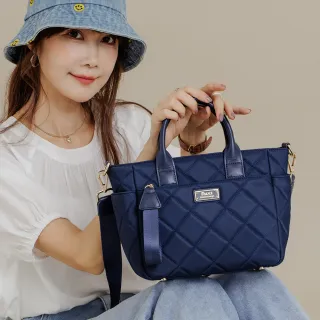 【FOCUS】菱格輕量防潑水真皮包包 拼接尼龍包/手提/斜背/托特包(防水包 FLE7220)