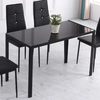 【E-home】Tabor塔博玻璃面金屬框餐桌-幅120cm-黑色(工作桌 玻璃桌 會議桌)