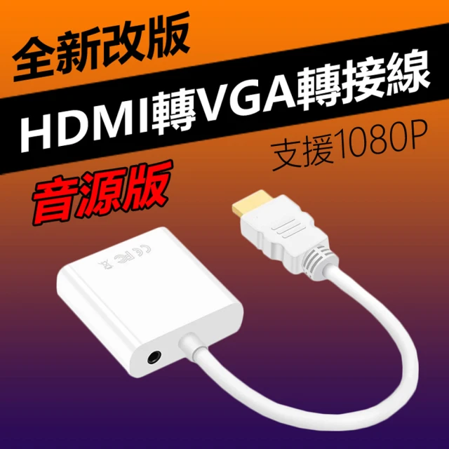 【LineQ】HDMI to VGA轉接線 HDMI轉VGA 電腦轉電視-音源版-白色