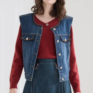 【ILEY 伊蕾】時髦金蔥編織造型寬鬆牛仔背心(藍色；M-XL；1223018332)