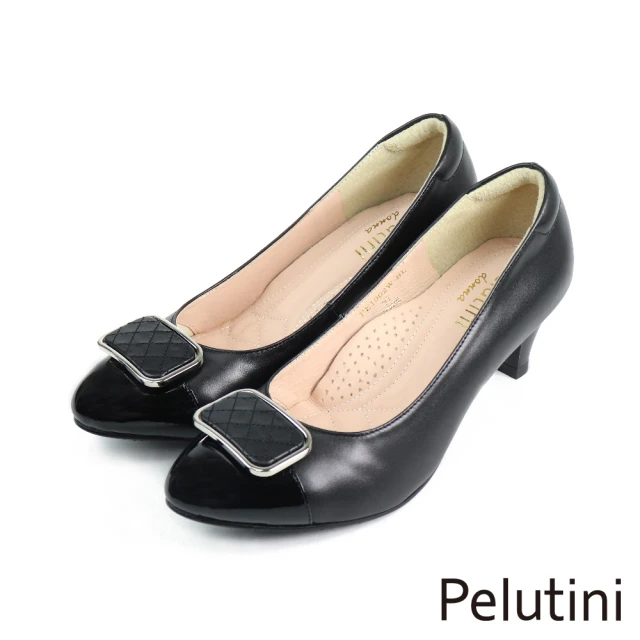 【Pelutini】方形金屬配飾包頭高跟鞋 黑色(PE1002W-BL)