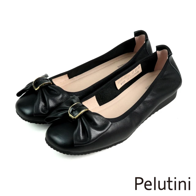 Pelutini 蝴蝶結配飾造型包頭平底鞋 黑色(33101