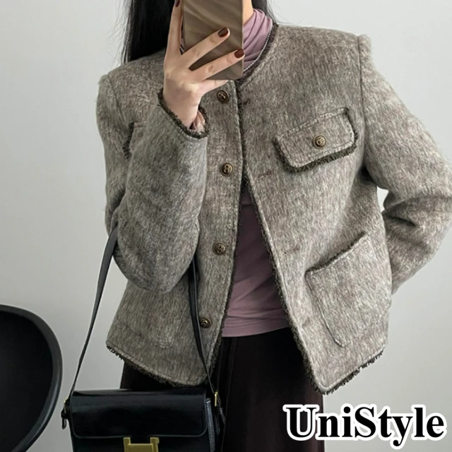 UniStyleUniStyle 毛呢羽絨長袖外套 韓版小香名媛風 女 WT2353(灰)