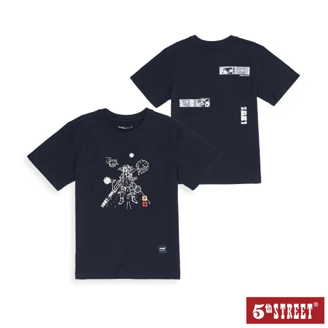【5th STREET】中性 短袖 短t 上衣 t恤 TEE 防疫 動漫 棉質 黑色(5A7002)