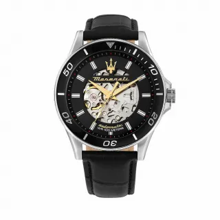 【MASERATI 瑪莎拉蒂 官方直營】Sfida 無畏迎戰系列龍年限量機械手錶 黑色真皮錶帶44MM R8821140003
