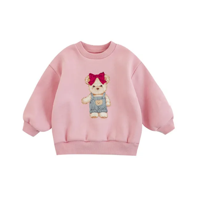 【安朵童舖】現貨韓版兒童加絨長袖上衣女寶上衣小熊圓領上衣女童拜年服(126)