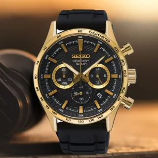 【SEIKO 精工】CS系列 輪胎紋計時手錶-黑金43mm/SK027(SSB446P1/8T63-00Y0C)