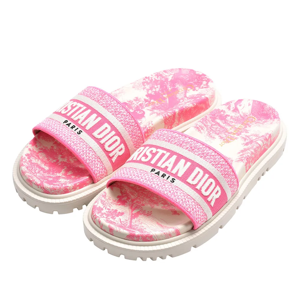 【Dior 迪奧】經典Dway sandal圖騰小牛皮拖鞋(粉紅色KCQ550T_JU76)