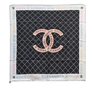 【CHANEL 香奈兒】經典LOGO印花絲巾/方巾(黑色A39577-BLK)