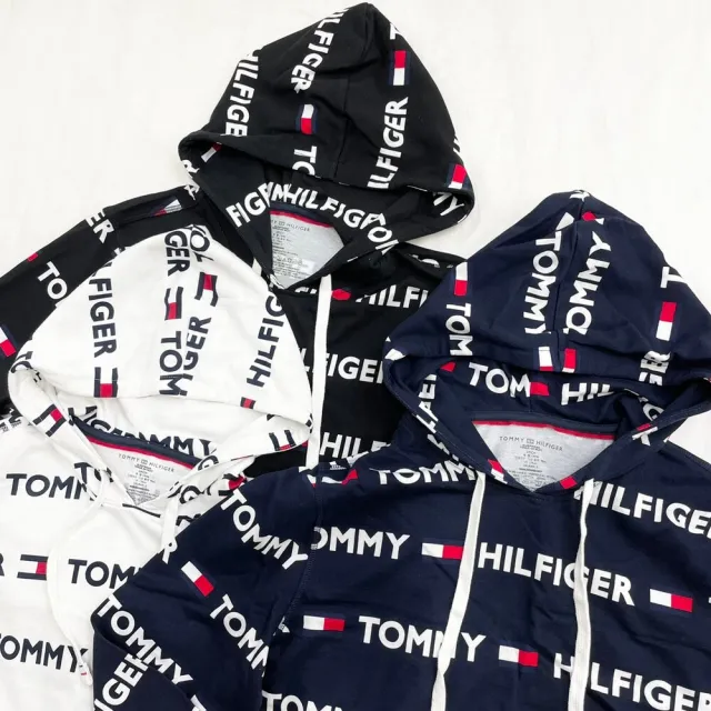 【Tommy Hilfiger】湯米 薄帽T 滿版LOGO 男版 帽T  長袖 上衣 連帽 平輸品(帽T  長袖8614)