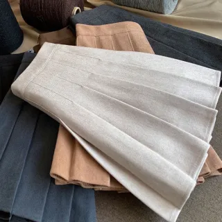 【LANNI 藍尼】★毛呢素色氣質百褶長裙(短裙/OL/女裝)