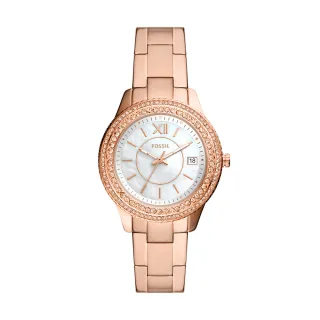 【FOSSIL 官方旗艦館】Stella 奢華雙鑽圈經典女錶 玫瑰金不鏽鋼鍊帶 指針手錶 37MM ES5131