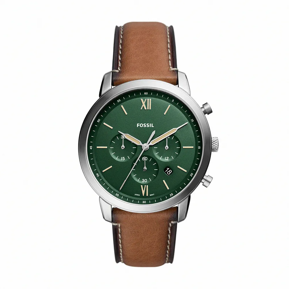 【FOSSIL 官方旗艦館】Neutra 美式摩登三眼計時指針手錶 棕色真皮錶帶 44MM FS5963