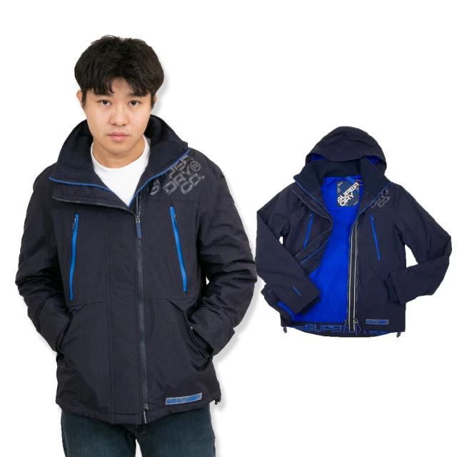 Superdry 極度乾燥 攻擊者 深藍 刷毛 連帽 外套 男款 雙拉鍊 防風衣 平輸品(防風衣)