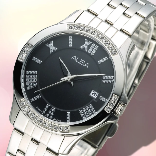 ALBAALBA 雅柏手錶 情定羅馬SWAROVSKI晶鑽黑色面鍊帶女錶/AG8403X1(保固二年)