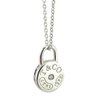 【Tiffany&Co. 蒂芙尼】1837系列-鑲鑽圓形Lock鎖頭墜飾925純銀項鍊