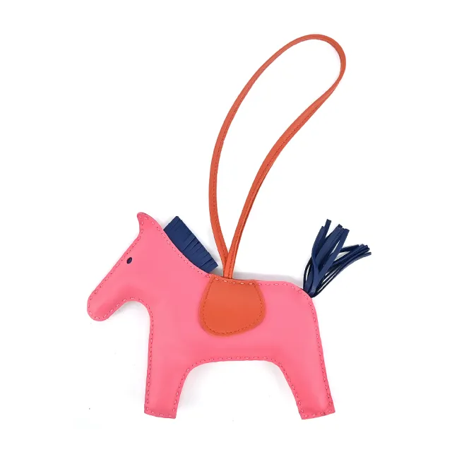 【Hermes 愛馬仕】Rodeo小羊皮撞色手工馬兒吊飾(大/粉/藍)