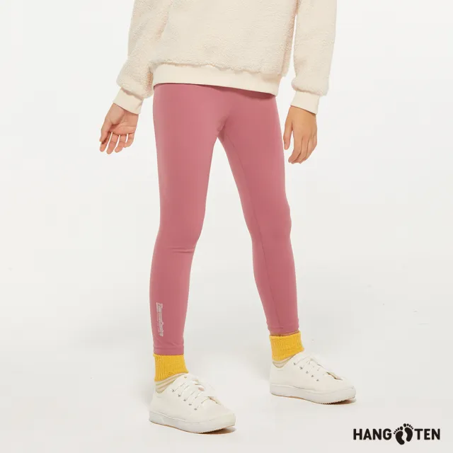 【Hang Ten】女童-恆溫多功能-TIGHT FIT吸濕快乾彈性素面反光印花鬆緊腰頭針織長褲(紫紅)