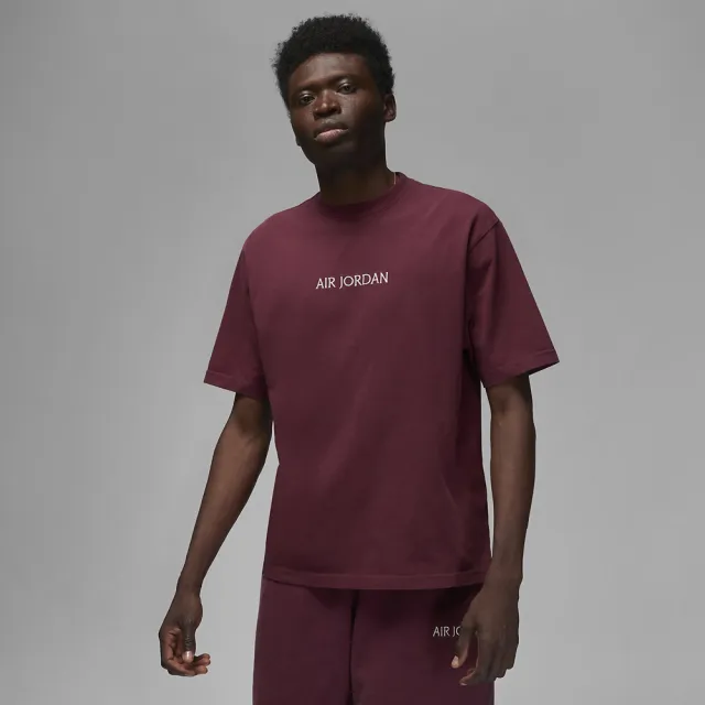 【NIKE 耐吉】上衣 男款 Jordan 喬丹 短袖上衣 Air Jordan x Wordmark 桃木紅(DV6466-645)