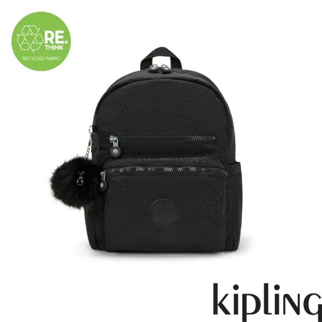 【KIPLING官方旗艦館】低調有型黑豹紋雙前袋後背包-JUDY M